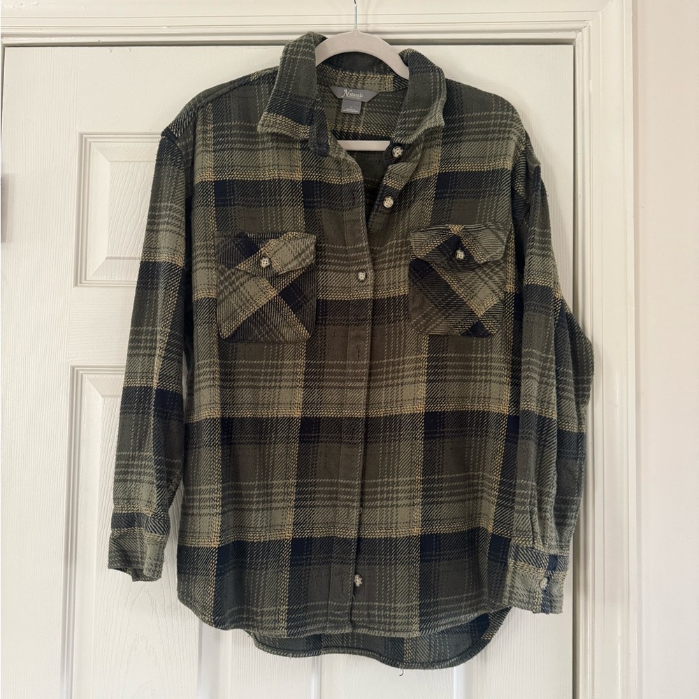 Natural Reflections Olive and Black Plaid Shirt